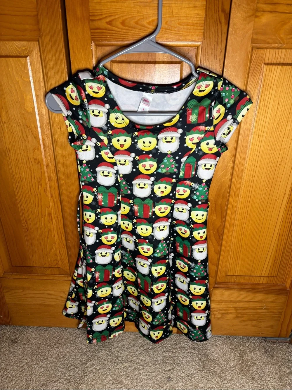 Justice Black Holiday Emoji Skater Dress with Yellow & Red Accents